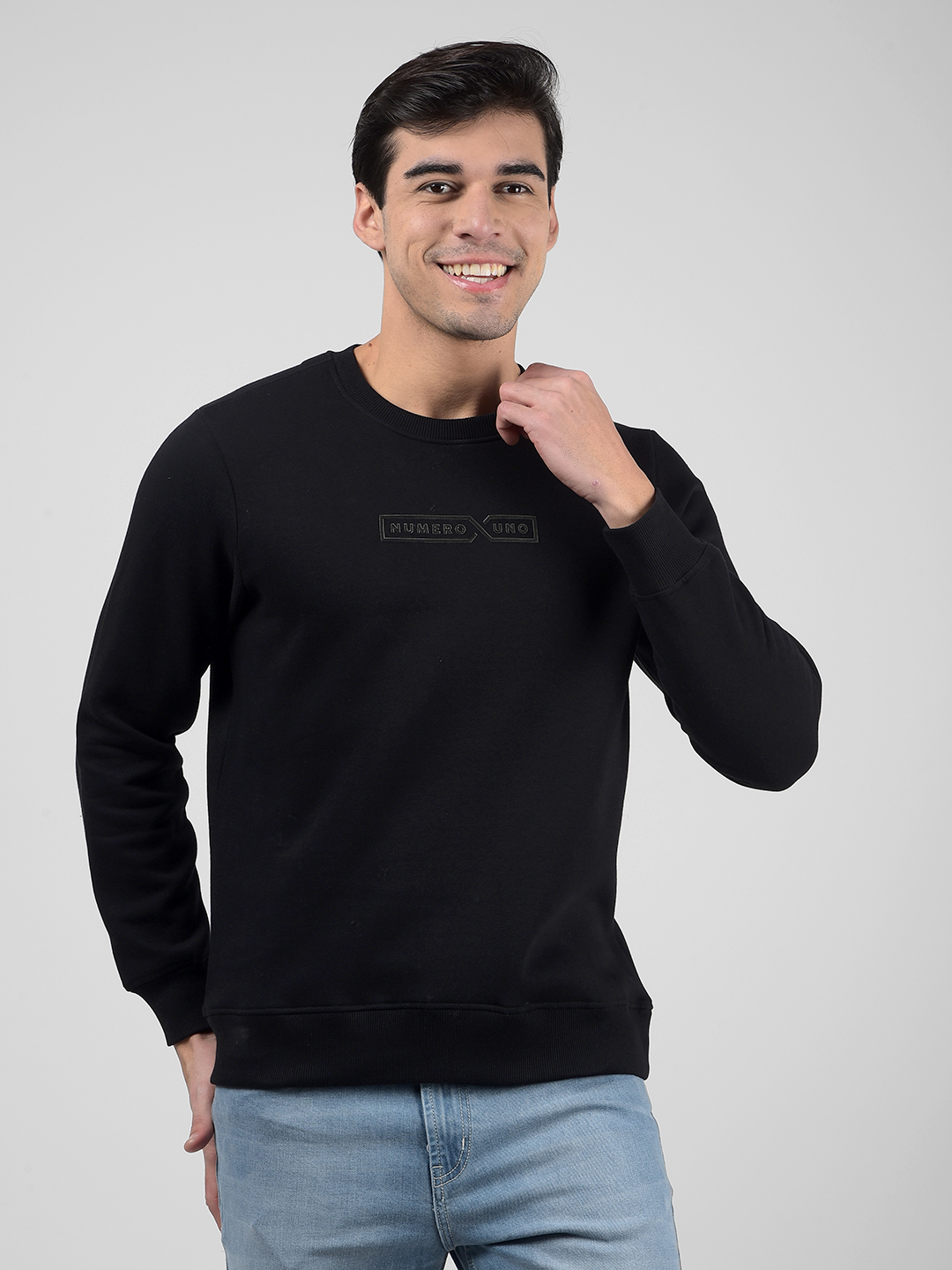 Numero Uno Men Logo Print Black Sweat Shirt